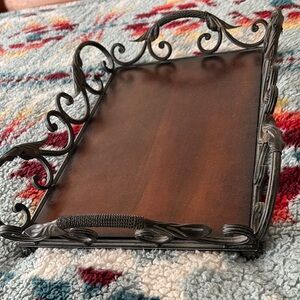 Brown and Black Vanity Tray with Ornate Metal Edges